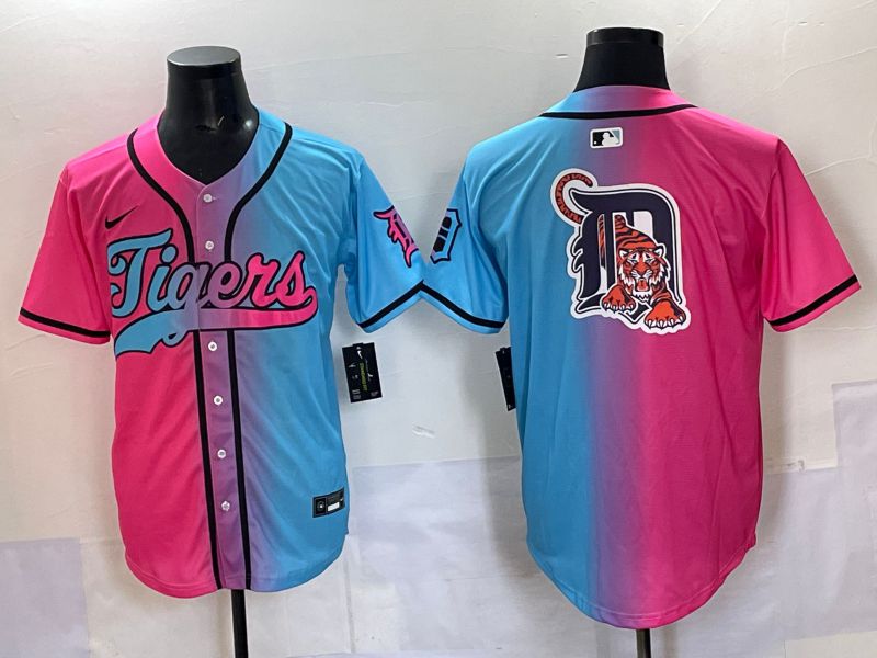 Men 2025 Detroit Tigers Blank Blue pink Game Nike MLB Jersey style 04